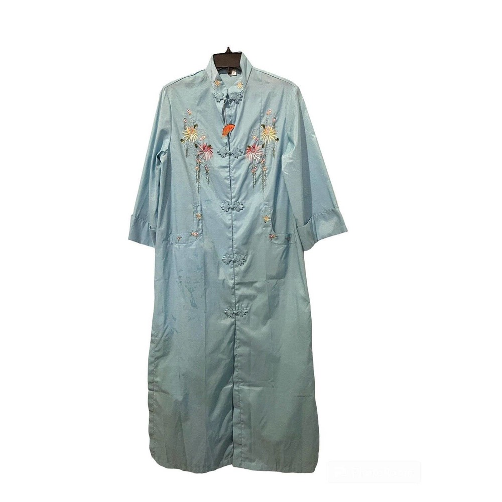 Asian Duster Teal Embroidered, Design Pockets Marked XL Measures Med